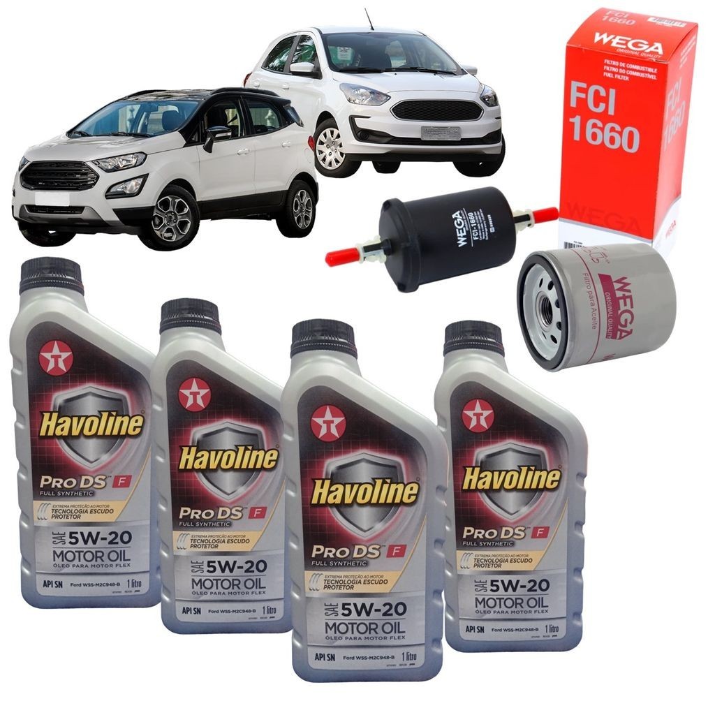 Kit Revisão 4 Litros de Óleo 5W20 + Filtros de Óleo e Combustível Ford Novo Ka 1.0 12V e 1.5 16V e Nova Ecosport 1.5 12V Dragon e Sigma em Oferta na Shopee