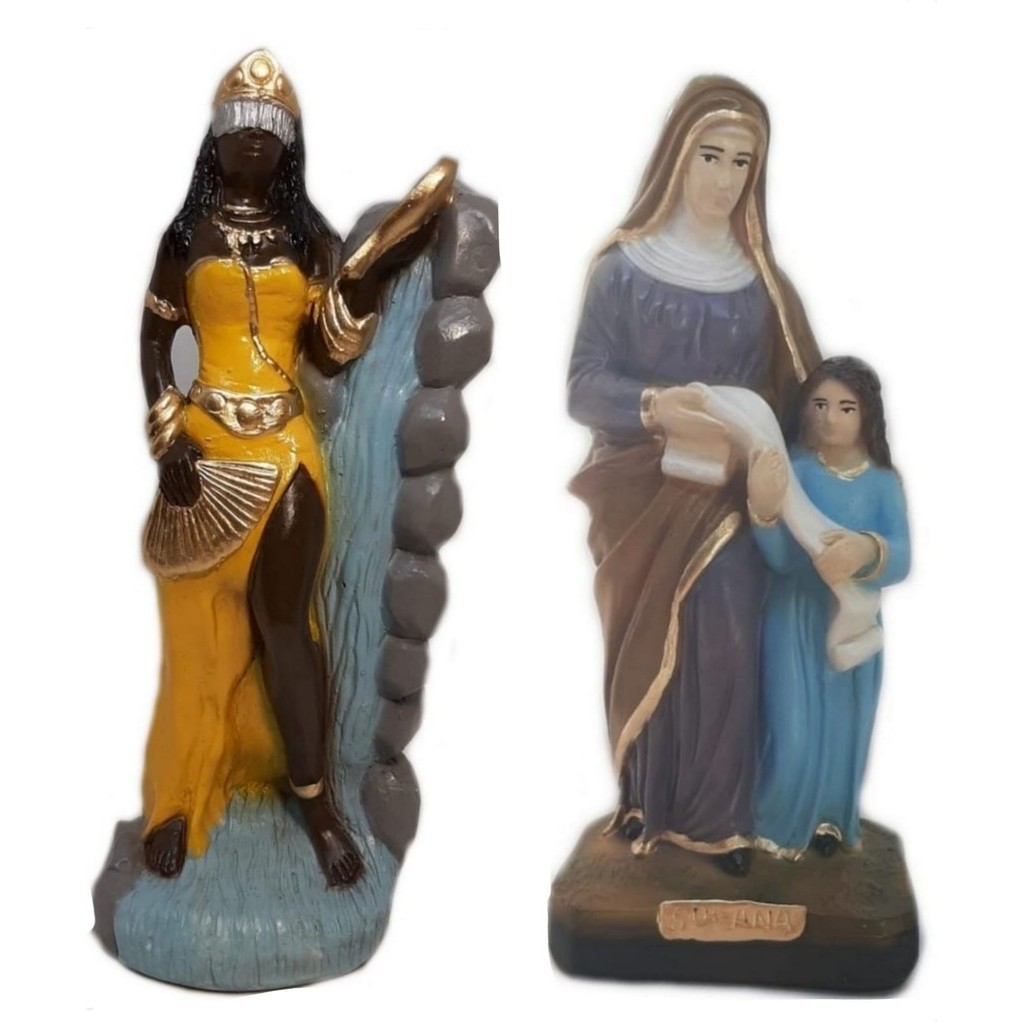 Escultura Estatueta Estátua Orixá Oxum E Santa Ana Candomblé Umbanda Imagem Em Gesso 22cm Congá Altar Porteira Tronqueira
