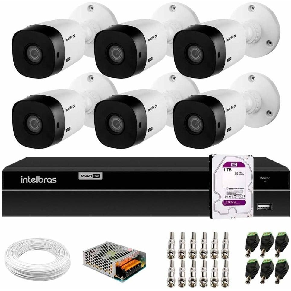 Kit Intelbras 6 Câmeras HD 720p VHL 1120 B + DVR 1108 Intelbras com HD 1TB + Acessórios em Oferta na Shopee