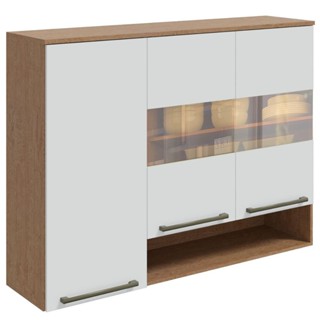 Armário de Cozinha Aéreo Triplo 3 Portas Com Nicho Suspenso Nápoli Prime Castanho/Branco Castanho/Chumbo