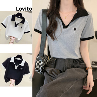 Lovito Camiseta Elegante Com Encadernação Lisa E Contrastante Para Mulheres LNL45110