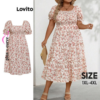 Lovito Vestido Plus Size Curve Boho Ditsy Floral Plissado Em Camadas Com Babados Para Mulheres LBL08205