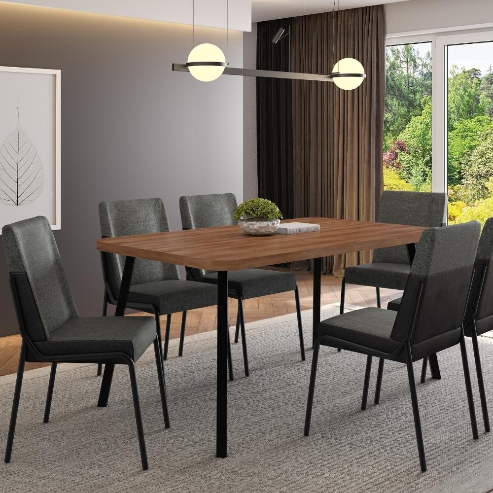 Conjunto Sala de Jantar 6 Cadeiras San Paolo Carraro Nogal Preto em Oferta na Shopee