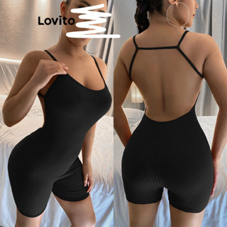 Lovito Macacão Casual De Linha De Estrutura Lisa Para Mulheres LBL08189