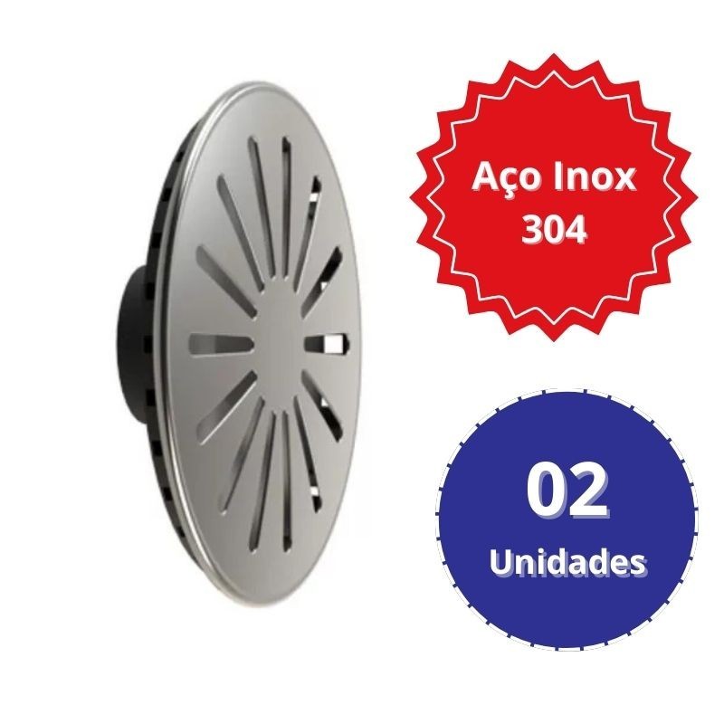 2x Ralo/Dreno de Fundo Anti Turbilhão Inox/Corpo em ABS para Piscina Encaixe Cano 50mm Inaqua