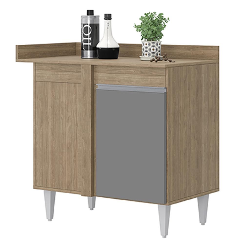 Balcão de Canto Reto com Tampo 1 Porta Denver Castanho/Cinza - Lumil em Oferta na Shopee