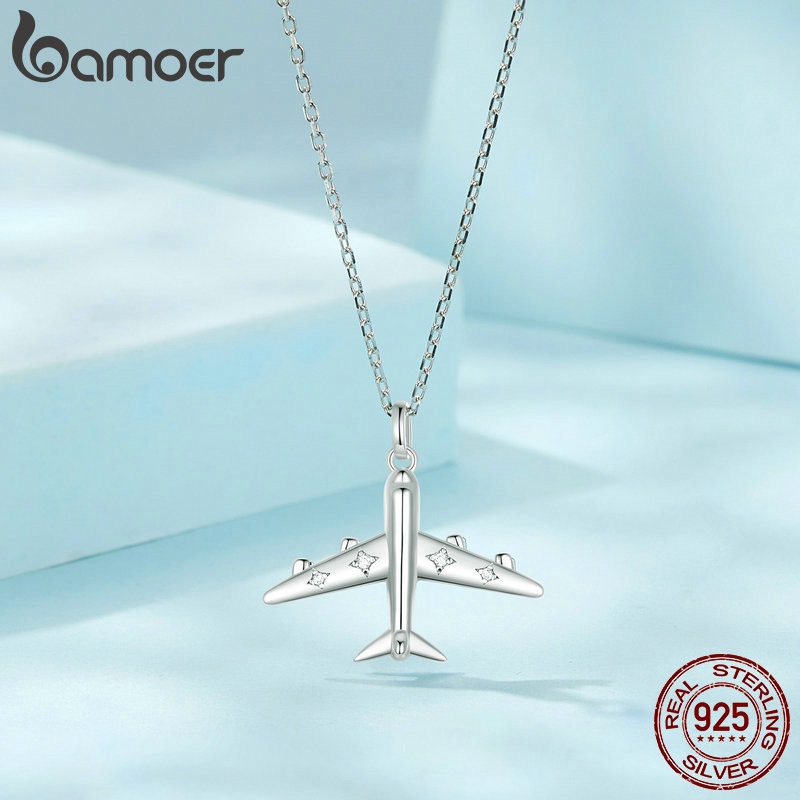 Detalhes do Colar De Fita Bamoer 925 Sterling Avião Design De Jóias Presentes Para Mulheres
