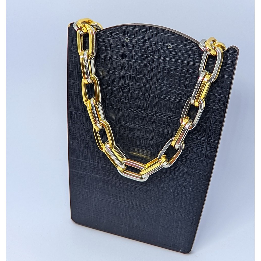 Colar Choker Feminino Elos Duplos Grosso Corrente Folheado Ouro Elos Mix Dourado com Prata Tendência Lançamento Moda