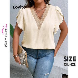 Lovito Blusa de Renda com Babado de Tecido Lisa Casual Plus Size para Mulheres LBL08461