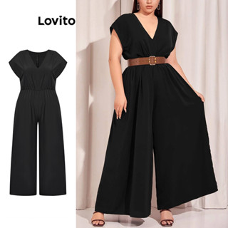Lovito Plus Size Macaquinho Feminino Elegante Liso com Borboleta LBL08456
