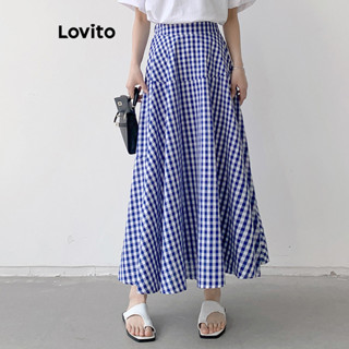 Lovito Women Casual Gingham Structure Line Skirt LNL52117