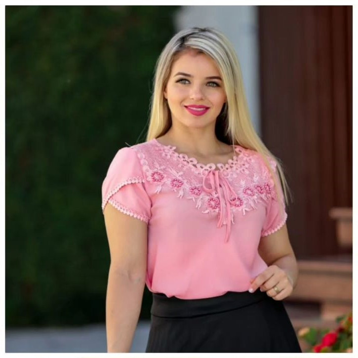 Blusa Camisa Plus Size G2 Rosa Rose Manga Curta Renda Social Moda Evangelica Laço bordada pérola