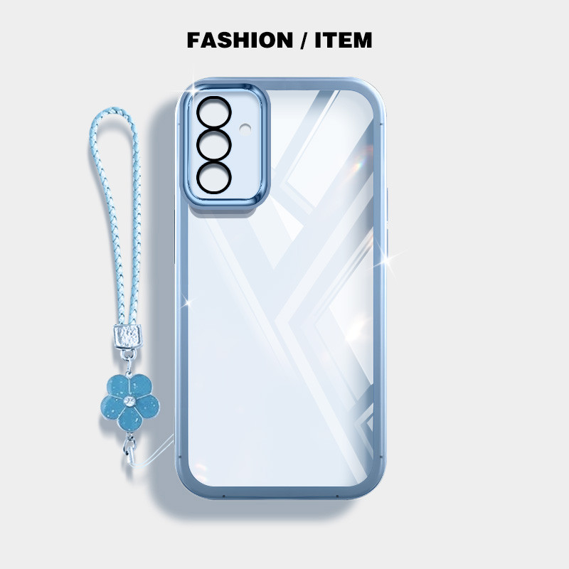 YBD Caixa De Telefone Ultrafina Transparente Para Samsung A55 A35 A13 A15 A05S A04S A14 M54 A24 A25 A54 A34 M14 F14 M34 F34 M13 F13 Proteção Da Câmera Com Corda Suspensa Tecida De Trevo Sorte