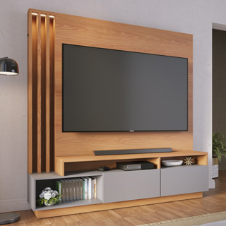 Estante Painel Para TV 65 Pol com LED Alencar C04 Freijó Cinza Fosco - Lyam Decor em Oferta na Shopee
