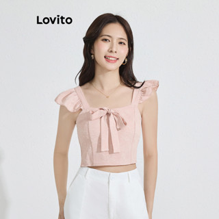 Lovito Regata Casual Plissada Com Nó Liso Para Mulheres L77ED066