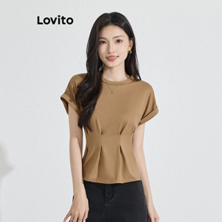Lovito Camiseta com Mangas de Rolo e Plissados Elegante e Liso para Mulheres L77ED205