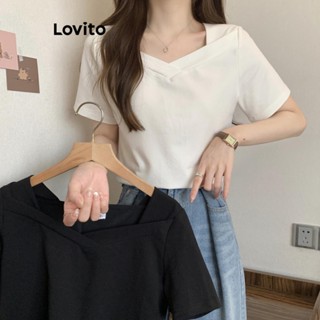 Lovito Camiseta feminina casual lisa básica LNE51158