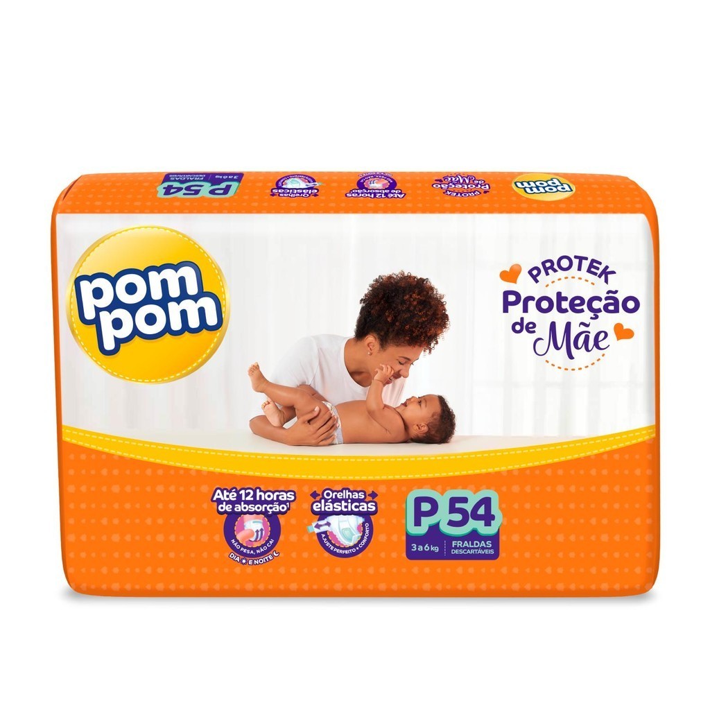 Fralda Pom Pom Derma Protek Mega P com 54un em Oferta na Shopee