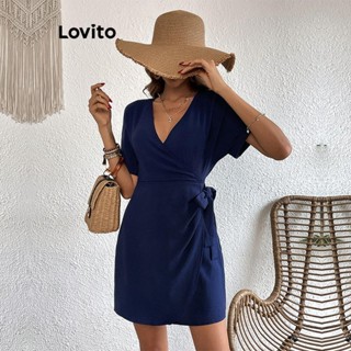 Lovito Vestido Envolvente Elegante Com Renda Lisa Para Mulheres LNL46146