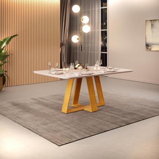 Mesa de Jantar Retangular Tampo Chanfrado Curvo 160x90 DJ Móveis Kiara Cedro Off White em Oferta na Shopee