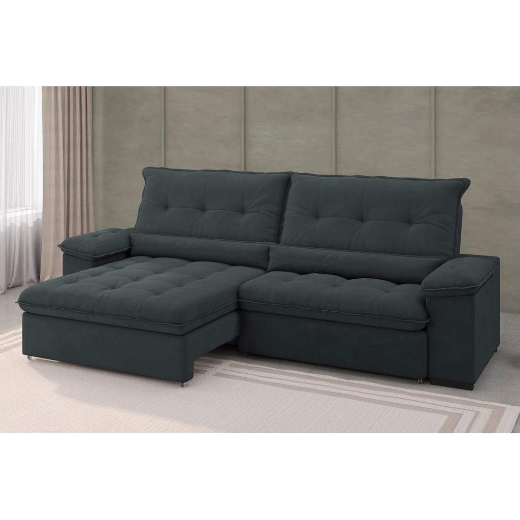 Sofá Alion Retrátil/Reclinável 4 Lugares Suede Cinza 2,15m - XFlex Sofás