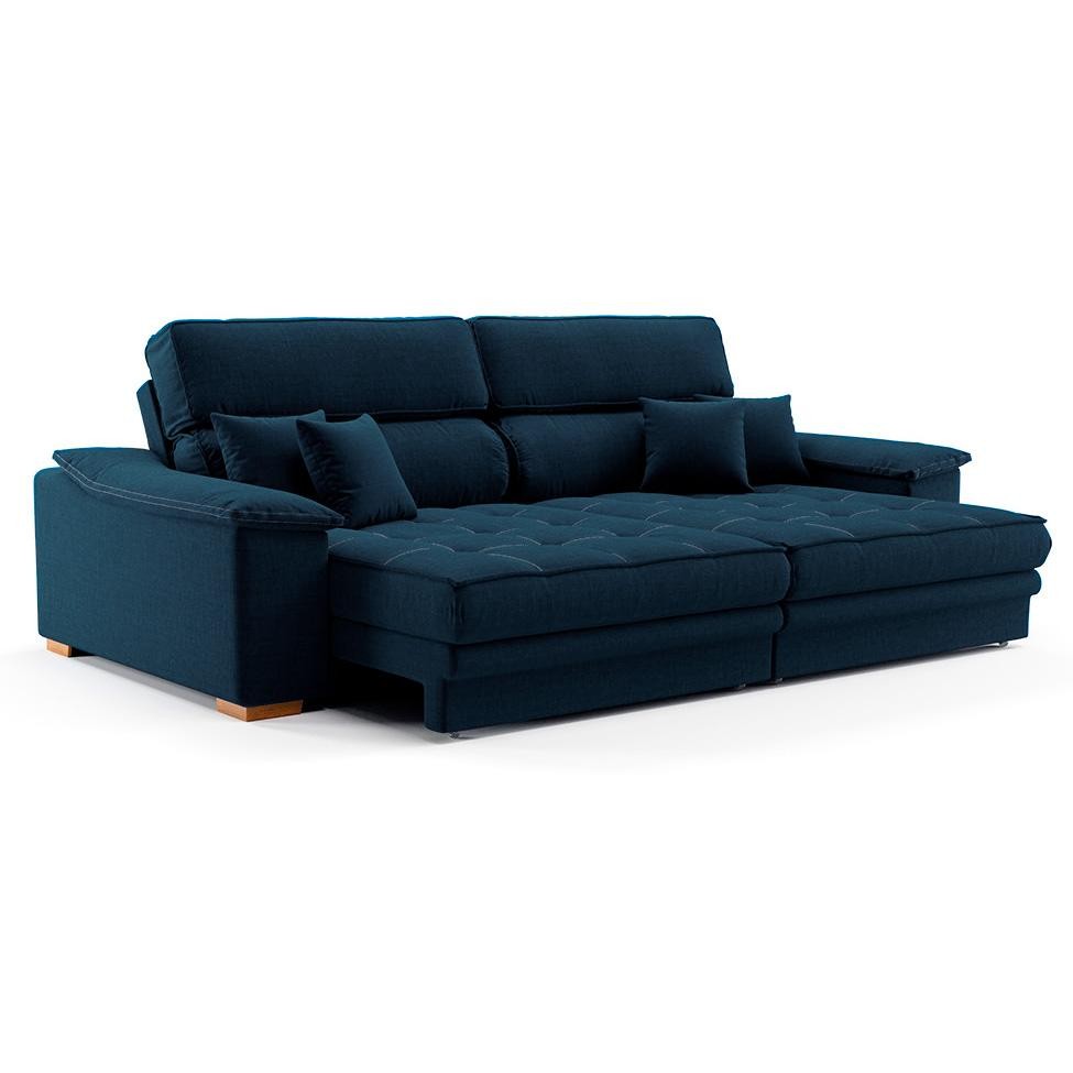 Sofá 3 Lugares Retrátil e Reclinável Lupin Linho Azul Marinho em Oferta na Shopee