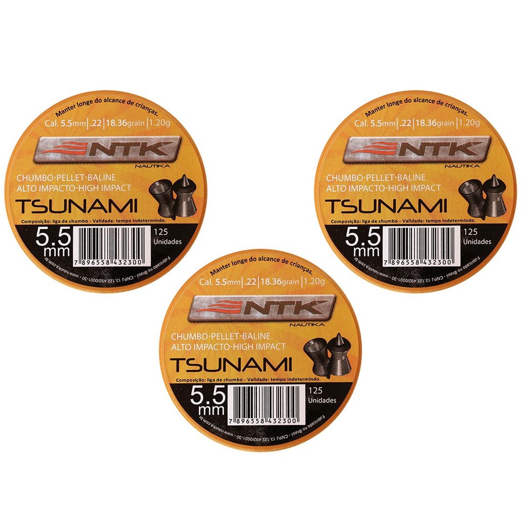 COMBO 03 CHUMBINHOS NAUTIKA TSUNAMI 18,36GR 125UN. 5.5MM
