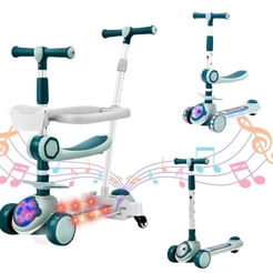 Patinete Infantil 3 em 1 Com Cesto Luzes Som Empurrador Azul Importway
