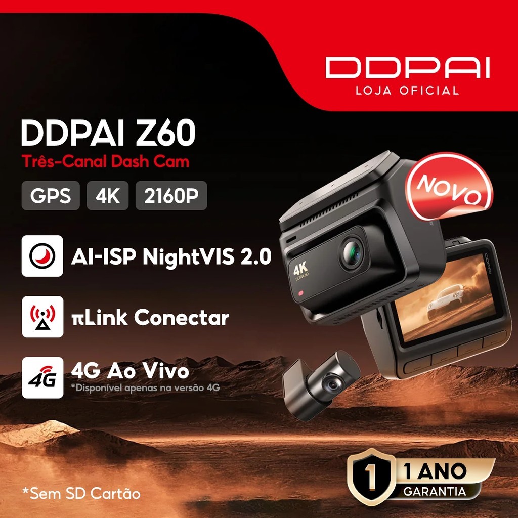DDPAI Z60 Dual 4K Ultra HD GPS Câmera Veicular de 3 Canais Frontais e Traseiros e 4G Ao Vivo - Spare Parts and Accessories for Vehicles