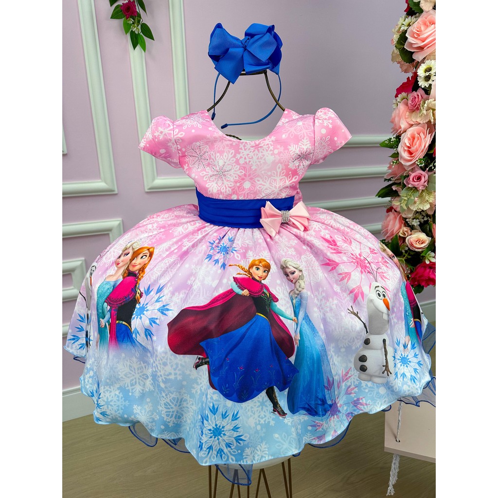 Vestido Infantil Temáticos da Gigi Frozen Rosa Infantil Juvenil Festa Casual Menina Dia a Dia Feminino Verão Elegante Lu