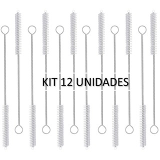 Kit 12 Escova de limpeza de canudo Cerdas Nylon Haste Inox Flexível 21cm em Oferta na Shopee