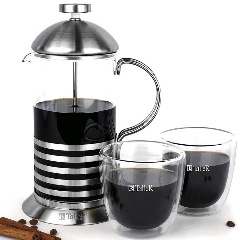 Cafeteira Prensa Francesa de Inox e Vidro 350 Café Cremeira Chá Capuccino Cremoso