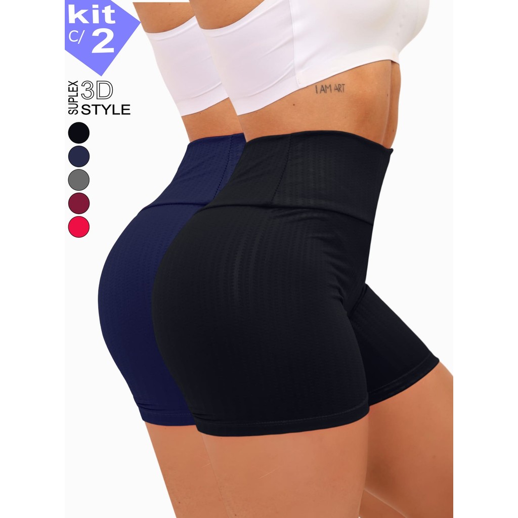 Short Legging Academia Cintura Alta 3D Srorts Fitness Feminino Academia Treino Yoga