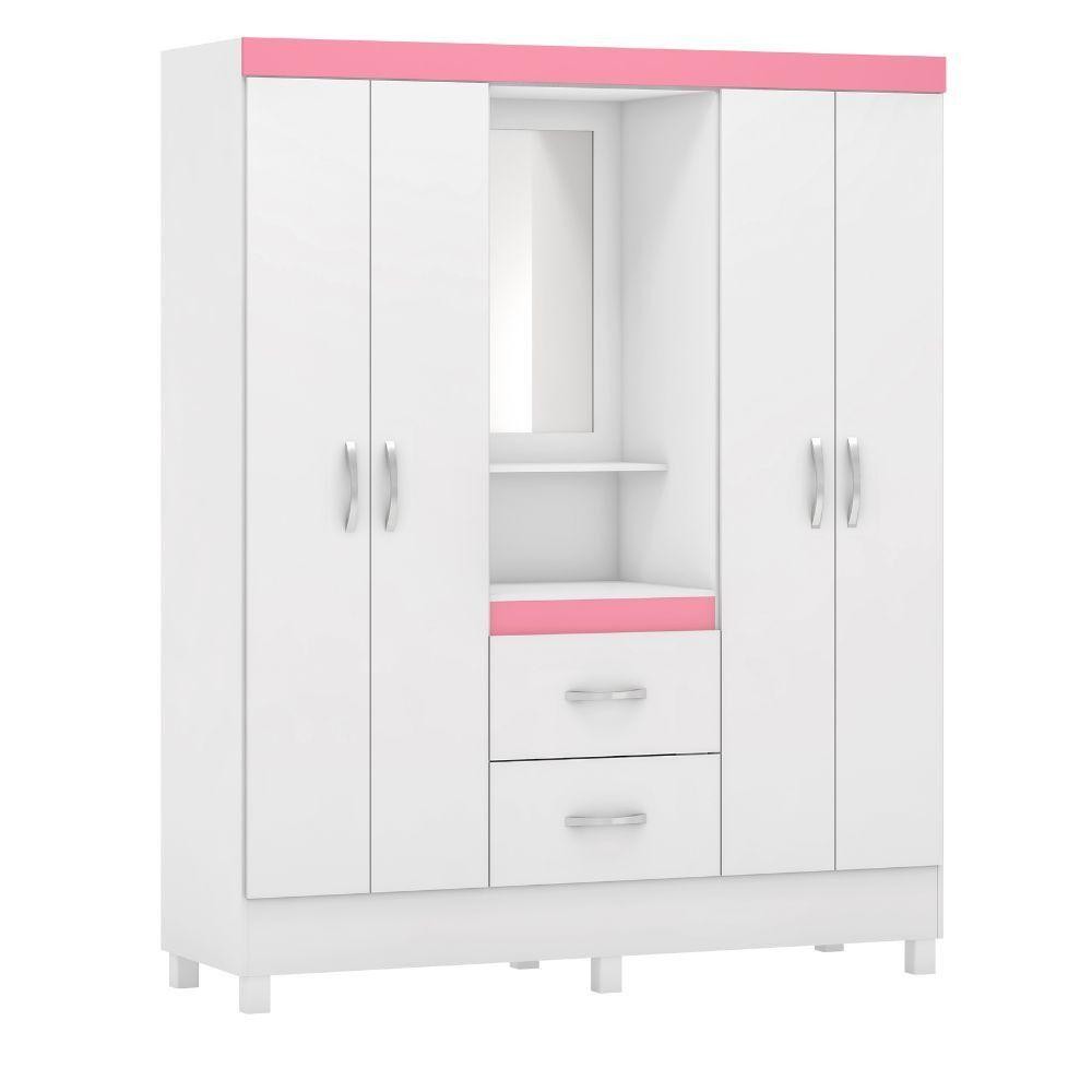 Guarda Roupa Demobile Lord Capelinha 4 Portas Branco Rosa E Branco em Oferta na Shopee