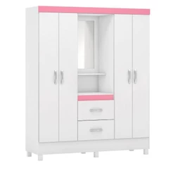 Guarda Roupa Demobile Lord Capelinha 4 Portas Branco Rosa E Branco