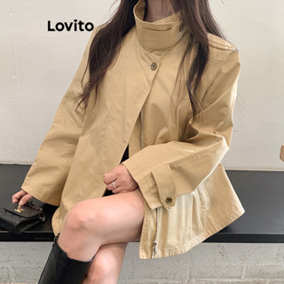Lovito Jaqueta Casual De Bolso Com Botão Liso Para Mulheres L76AD205