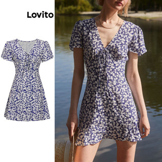 Lovito Vestido Casual Ditsy Floral Com Renda E Babados Na Bainha Para Mulheres L77ED149