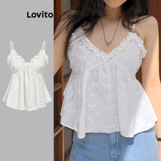 Lovito Regata de Olho de Renda com Acabamento em Alface para Mulheres L77ED061