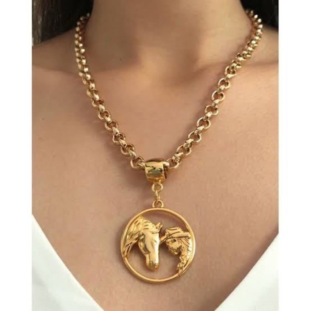 Colar Choker Elo Portugues Cavalo Mulher Peoa Folheado Ouro 18k