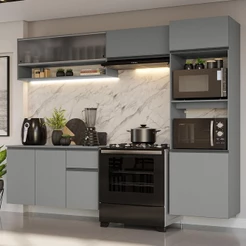 Armário de Cozinha Completa Suspenso 260cm Cinza Nice Madesa 11