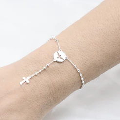 Pulseira Terço Espirito Santo Banhada a Prata 925 Com Garantia Semi Joia