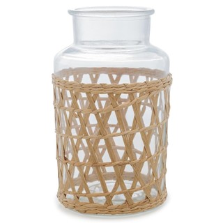 Vaso Wolff de Vidro e Fibra Natural 225mm x 125mm Decorativo para Flores e Plantas na Sala Rústico Sustentável Elegantes
