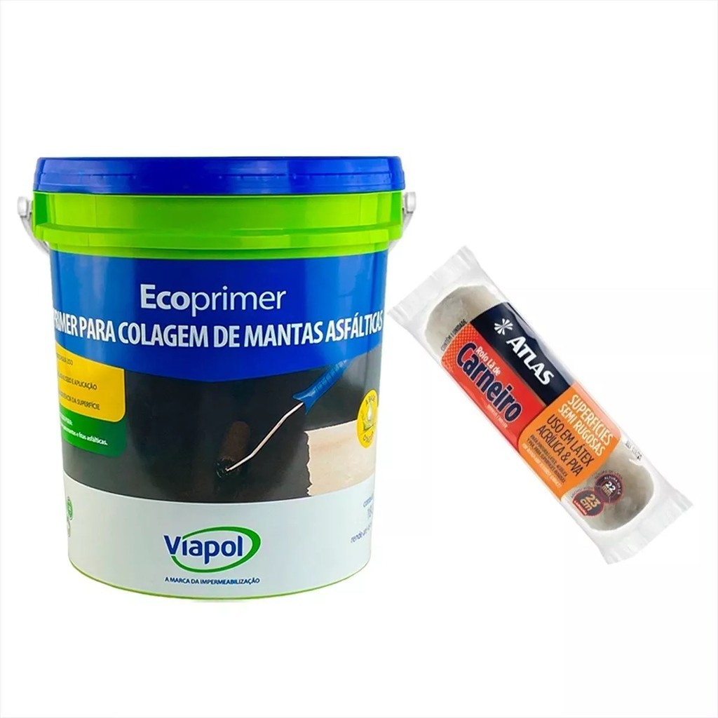 Manta Asfáltica Primer Eco Viapol Base Água 18 Litros + Rolo