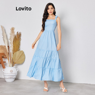 Lovito Vestido Casual com Xadrez e Amarração em Camadas para Mulheres LBL08167
