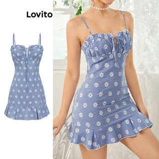 Lovito Lindo Vestido Floral Com Renda E Babados Com Acabamento Em Alface Para Mulheres L79AD075