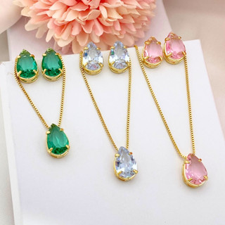 CONJUNTO FEMININO KIT COLAR E BRINCO GOTA PONTO DE LUZ PEDRA ZIRCONIA em Oferta na Shopee