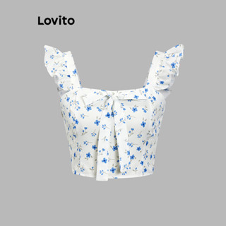 Lovito Regata Cropped Floral Lisa com Babados para Mulheres L80ED161