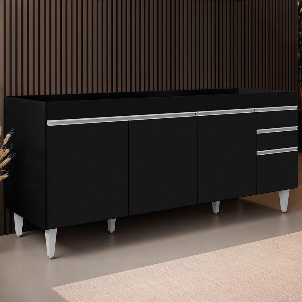 Balcão Gabinete Para Pia 180cm Sem Tampo Dallas Preto - Lumil em Oferta na Shopee