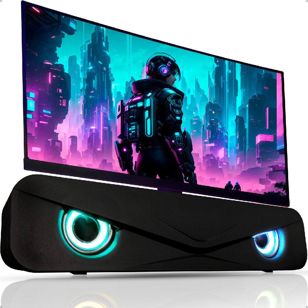 Caixa De Som Para PC Subwoofer Soundbar LED RGB Tv Computador Notebook