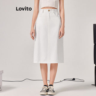 Lovito Casual Saia Feminina Lisa com Bolso L71ED259 (Branco)